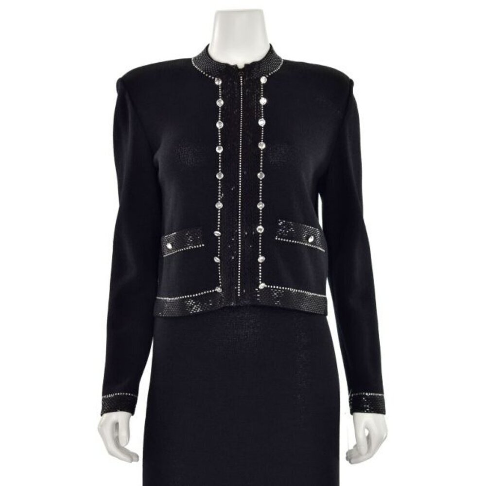 St. John Evening Paillette Trimmed Jacket By Marie Gary Black Size 8
